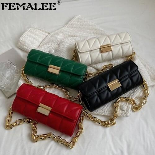 2021 Autumn Small Ladies Flap Bags Thick Chain Thread Plain Women Underarm Bags Solid Color Soft PU Leather Shoulder Bags Female