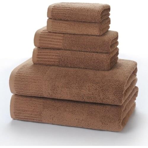 3Pcs Brown Towel Set for Adult 100% Cotton Soft Jacquard Solid Color Hand Face Bath Towels Thick Absorbent Summer Beach Towel