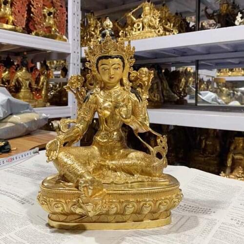 30CM large GOOD buddha statue Asia home family Buddhism protection Gilding Guanyin PUSA Bodhisattva Green Tara buddha statue