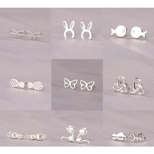 925 Sterling Silver Pin Simple geometry, simple lines, animal style earrings, anti allergy Earring trends 2020