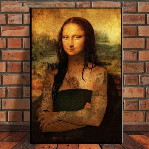 Abstract Graffiti Street Wall Art Mona Lisa Tattoos Canvas Painting Poster and Prints Famous Artwork for Living Room Decoration