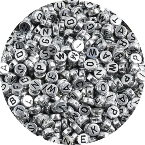 Round Flat Alphabet Silvers Letter Acrylic Beads Loose Spacer Beads For Jewelry Making Handmade DIY Bracelet Necklace
