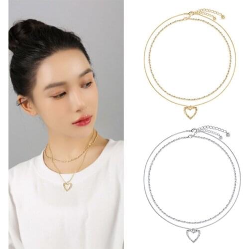 Bloggers with short necklaces and womens gold and silver double-layer love mix and match detachable clavicle chains