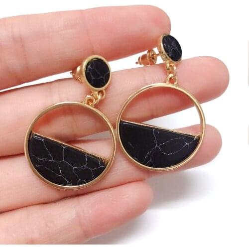 Bohemian Vintage Geometric Circular Marble Round Earrings for Women Popular Handmade Fashion Simple Temperament Earrings Gift