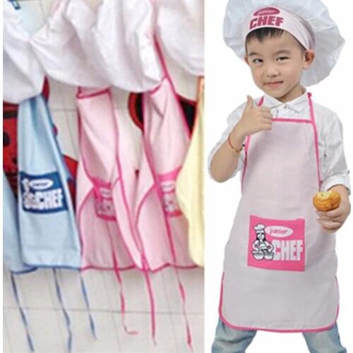 2 Pcs/Set Children Junior Apron Chef Hat Pocket Suit Kids Cooking Drink Food Tool Family Kitchen Accessories