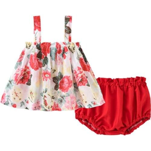 Baby Infant Girls Childrens Suit 2021 Summer New Fashion Casual Wear Printed Camisole Sleeveless Baby Girl Shorts 2-Piece Set