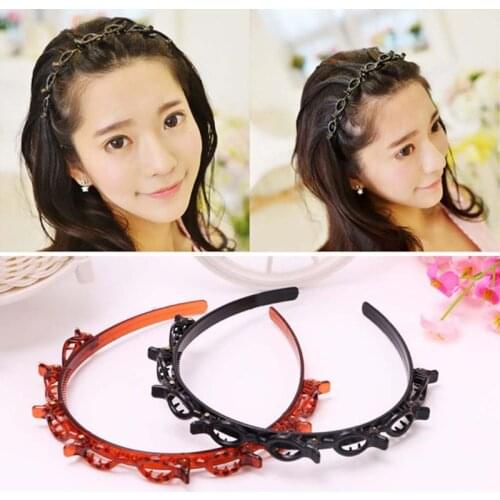 Double Layer Twist Plait Head band Hair Tools, Double Bangs Hairstyle Hairpin, Multi-layer hollow woven headband, Headband With