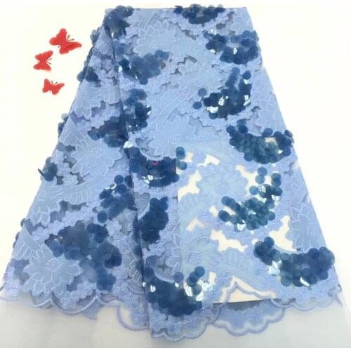 French Net Lace Fabric 2021 Luxury Blue African Guipure Lace Fabric With Embroidery Mesh Tulle Cord Sequins Lace Fabric FJ3115