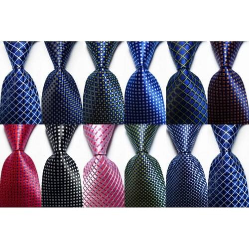 New Fashion Plaid Tie Mens 9cm Silk Necktie Set Blue Pink Red Black JACQUARD WOVEN 100% Silk Mens Tie Necktie