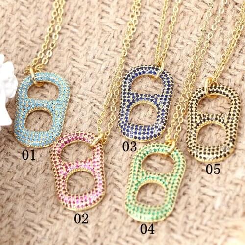 Geometric CZ Crystal Soda Cap Pendants Necklaces For Women Multicolor Geometric Necklace Collier/Collares Vintage Jewelry
