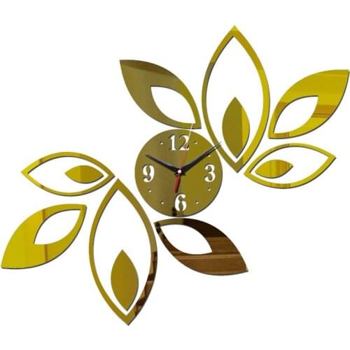 Hot Household Decoration Wall Clock Innovate Concise Arylic Mirror Leaf Decor Practical Wall Clock