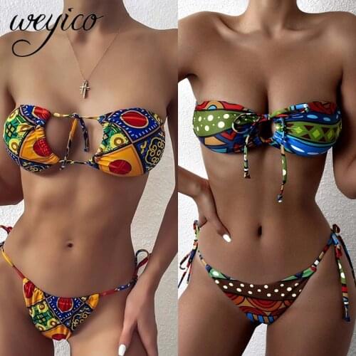 Brazilian Bikini Set For Women Swimwear Sexy Bandeau Strapless Bathing Suit Cut Out Thong Bodysuits Bather Swimsuit Biquini 2021