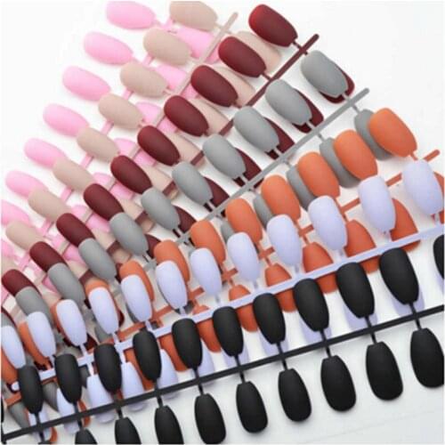 Reusable 24Pcs Fashion Style Acrylic Fake Nails Tips Dull Polish Matte Decorated Sexy False Nails Daily Beauty Nail Art Tools