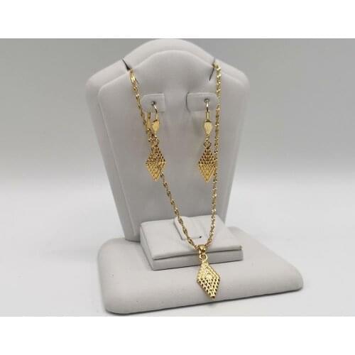 Gold set Jewelry square geometry Pendant Necklace Earrings set African Wedding Bride Eritrea Women Party gift