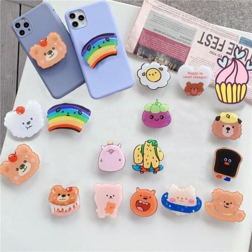 Cartoon Bear Grip Tok Phone Ring Holder Foldable Phone Stand Kawaii Korea Griptok For iPhone Samsung Xiaomi Finger Ring Bracket