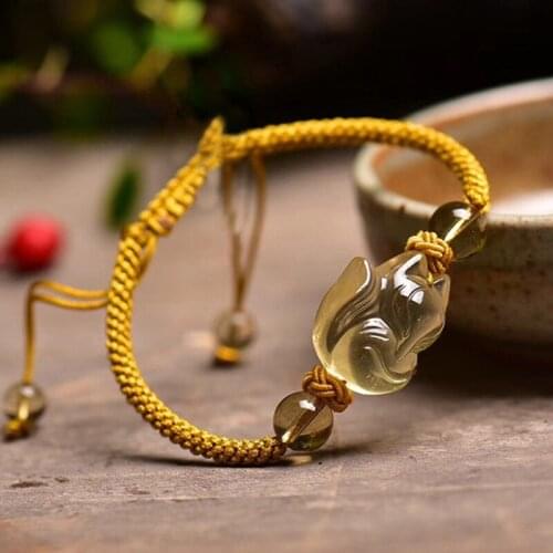 Wholesale Open light Yellow Crystal Bracelets Hand Waved Round Bead With Fox Bracelet Help Work Lucky for Women Fashion Jewelry