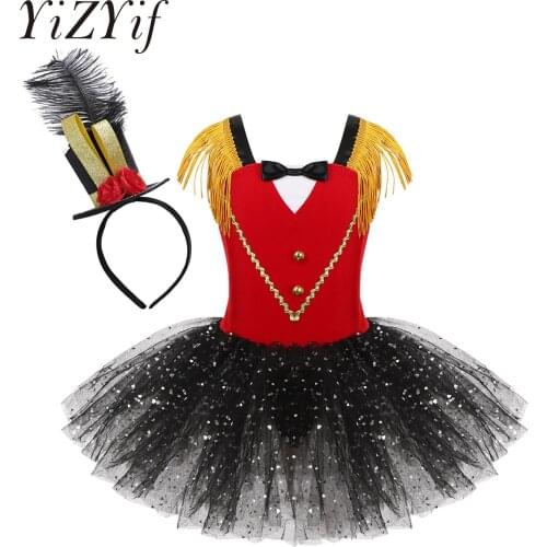Circus Lion Tamer Tutu Dress With Headband Baby Girls Tassel Bowtie Birthday Party Dress Ringmaster Halloween Costume Bodysuit
