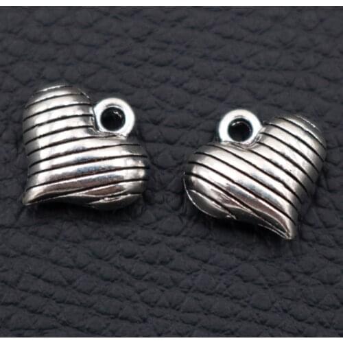 Fashion 15*14mm Heart Metal Pendant, Striped Heart Charms, 3D Heart Charms, Love Heart Charms, Silver Color Tone A582 10pcs