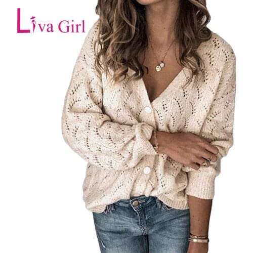 LIVA GIRL Casual Cashmere Cardigan Sweater Long Sleeve Women Jumpers Autumn Winter Kintted Sweaters Solid Loose Cardigans Tops