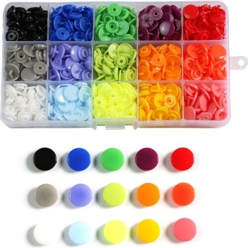 Multicolored Plastic Snap Button T5 12 mm 15 Colors, for DIY, All Clothes, Accessories 150 Set T5 Buttons (without Tools)