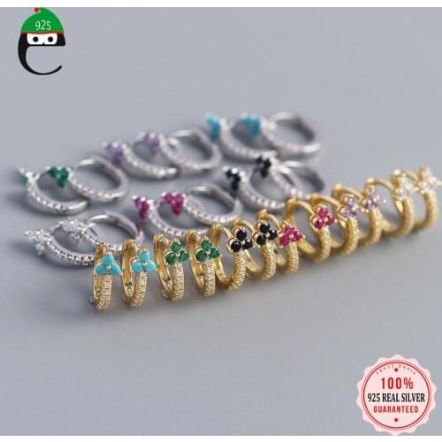 ElfoPlataSi 2021 Real 925 Sterling Silver Fashion Flower CZ Charm Hoop Earring For Women Wedding Valentines Day Jewelry DD439