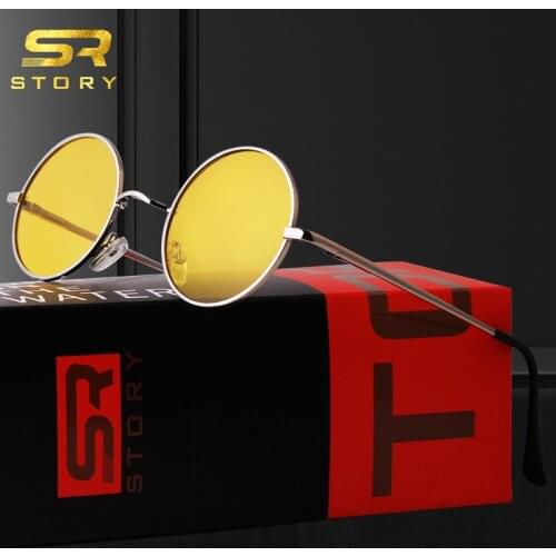 STORY Retro Round Sunglasses Polarized Men Women Brand Design Small Frame Circle Lens Steampunk Mirror Sun Glasses Yellow Goggle