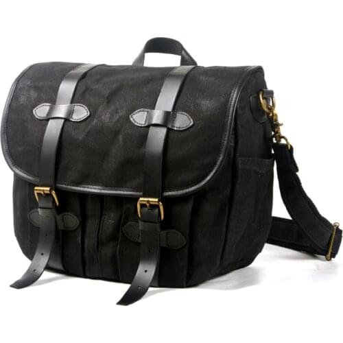 Heavy waterproof waxed canvas locomotive messenger bag retro casual stitching crazy horse leather 13 inch laptop bag Flap Pocke