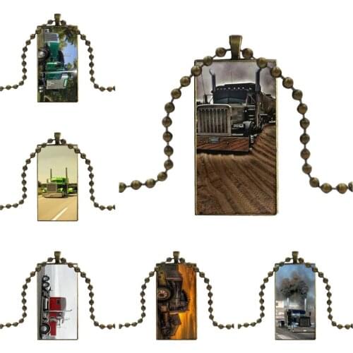 Amazing Peterbilt Trucks Fashion For Unisex Party Gift Fashion Glass Cabochon Pendant Rectangle Necklace Choker Necklace Jewelry