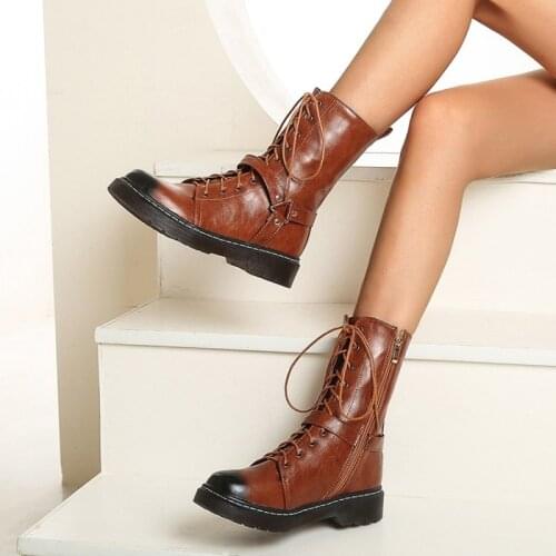 Woman Lace Autumn Winter Boots Womens Ladies Chunky Med Heel Platform Black Rivet Buckle Ankle Boots Punk Goth New Arrival 2020