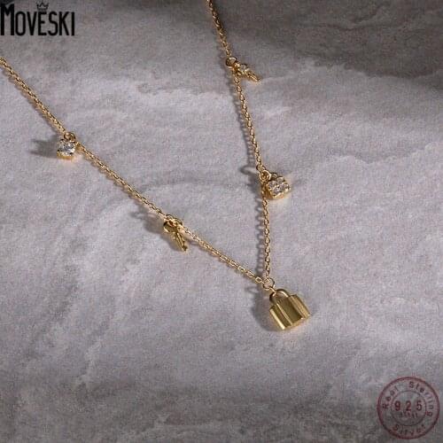 MOVESKI 925 Sterling Silver Key Lock Zircon Necklace for Women Korean Vintage Jewelry 2021 New
