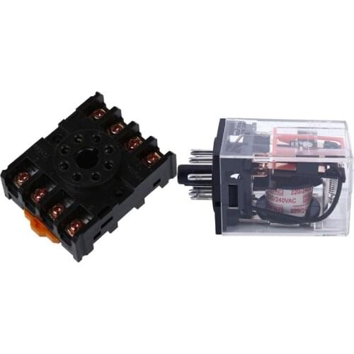 1 Pcs 8 Round Pin 8-Pin PF083A Relay Base Socket & 1 Pcs AC 220V/230V Coil Voltage PCB Power Relay