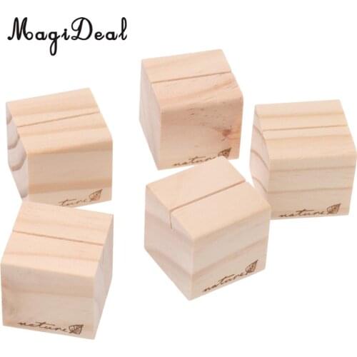 10 Pieces Rustic Nature Square Wooden Number Name Place Card Holders Wood Photo Clips Wedding Table Favors