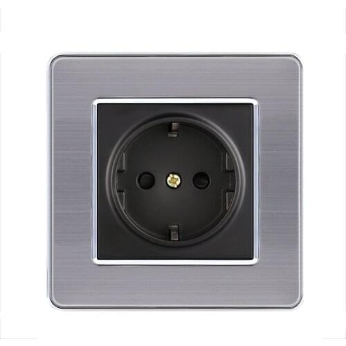 16A EU Standard Wall Socket Power Outlet Stainless Steel Brushed Silver Panel Electrical Plug Socket 86*86mm Home Supplies