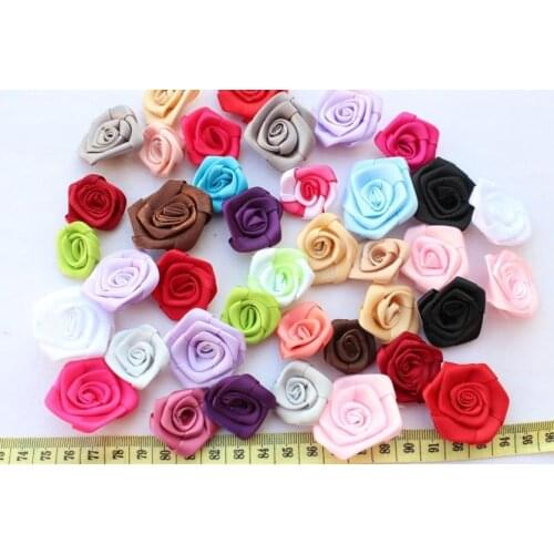 250pcs Beautiful handmade rolled satin rose rosette flower mixed colors 28mm-40mm