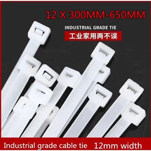 50PCS Width: 12mm Nylon Plastic Cable Zip Tie Fasten Wrap Self Locking Color White Black Industrial Supply 12 Series