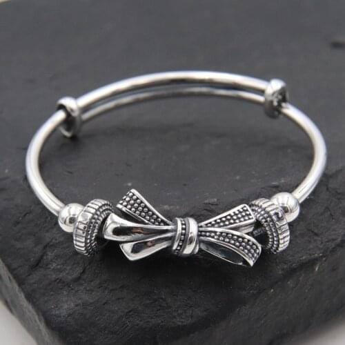 BOCAI 2021 Trend Real S999 Rilver Jewelry Retro Fashion Bows Womens Bracelets Gifts for Girls