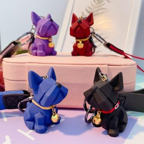 Cartoon Animal French Bulldog Keychain PU Leather Cute Facets Bells Dog Doll Keyring Punk for Women Car Bag Pendant Jewelry