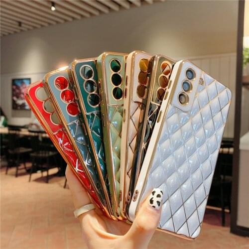 Luxury 3D Plating Diamond Lamb skin Cases For Samsung S21 S21 Ultra A12 A52 A72 A02S M02 A32 F62 M60 5G Soft Phone Back Cover