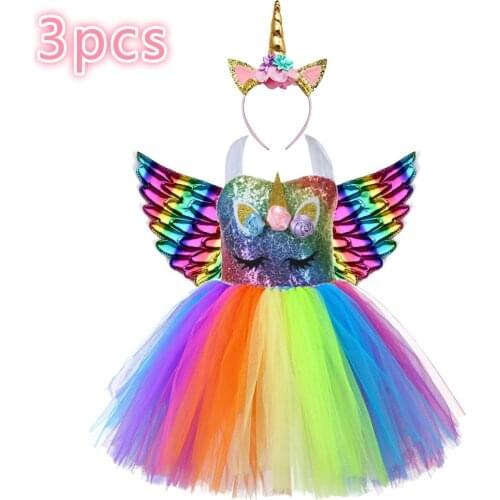 Girls Dress 3Pcs Kids Dresses For Girls Unicorn Party Dress Toddler Christmas Costume Child Princess Dress 3 4 5 6 7 8 9 10 Year