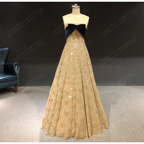 Rhine Real Strapless Gold Beads Luxurious Beads with Velvet A evening dress long formal dresses платье на выпускной платье 2021