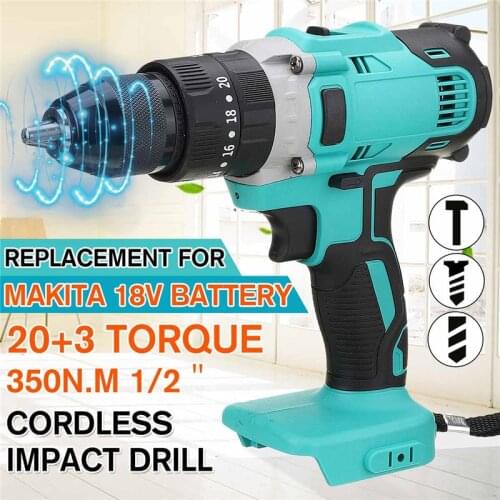 3 In 1 Electric Impact Drill 18V Cordless Hammer Drill Rechargeable 20+3 Torque Screwdriver Power Tool for Makita Li-Ion Battery