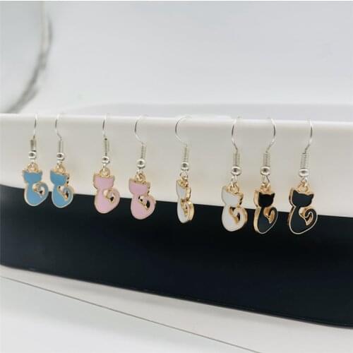 Enamel Little Cats Charms Earring Pendant Oil Drop Cat Charms Hook Earrings For Women Party Jewelry Gift