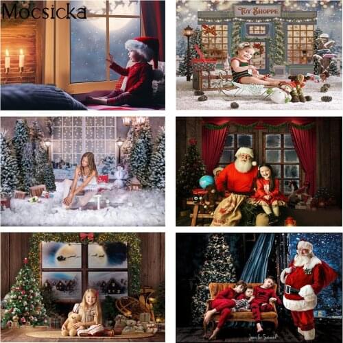 Photography Window Christmas Portrait Backdrop for Photo Studio Gifts Snow Xmas Trees Background Winter Family Party Video Props