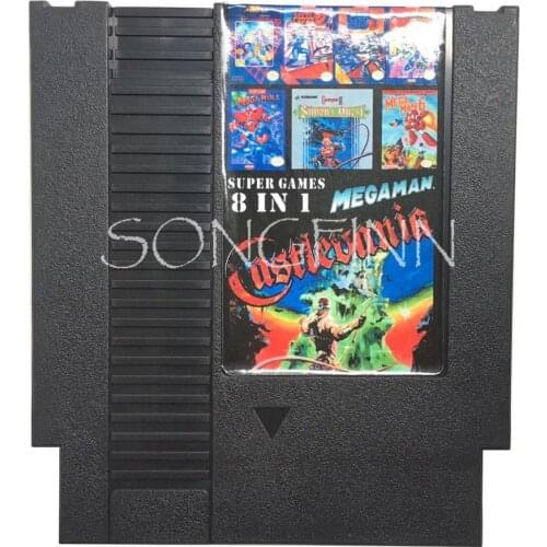 8 in 1 Mega Man 1 2 3 4 5 6 Castlevania 1 2 Cartridge Card for 72 Pin 8 Bit Video Game Console
