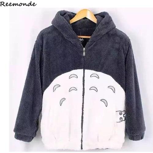 Tonari No Totoro Cosplay costumes Totoro Winter Hoodie Tops Sweatshirt Coral Fleece Overcoat With Ears Harajuku For Women Girls