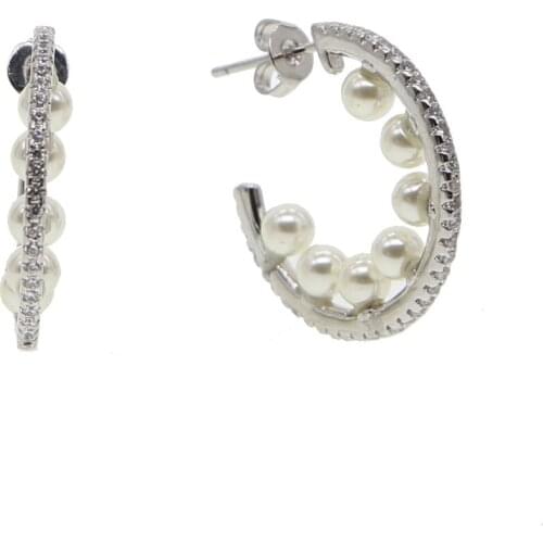 2018 new arrival micro pave cz circle earrings with pearl silver color fashion womens earring