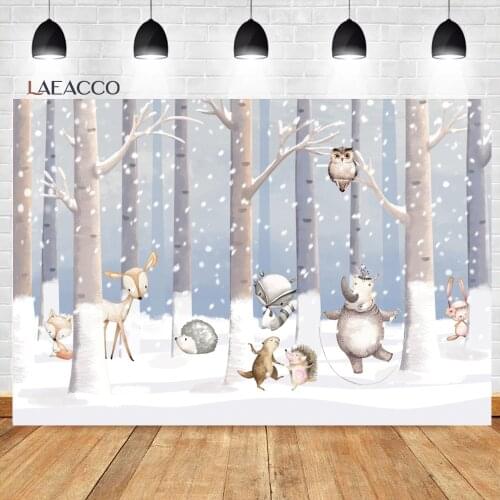 Laeacco Baby Shower Background Winter Cartoon Jungle Safari Party Child Birthday Customized Poster Portrait Photography Backdrop