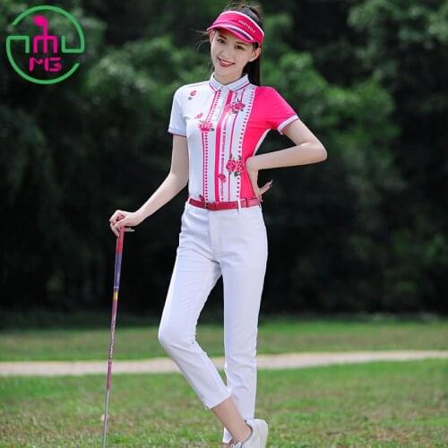 Summer Golf Clothes Women Set Short Sleeve T Shirts Young Girl Sports Lady Wear Soft Breathable Trousers White Nine-point Pants