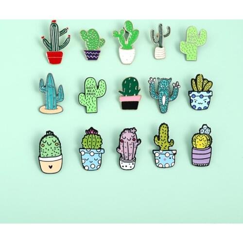 Cute Accessory Set Cartoon Plant Enamel Pin Colorful Cactus Chlorophytum Potted Brooches Badges Denim Lapel Jewelry Wholesale