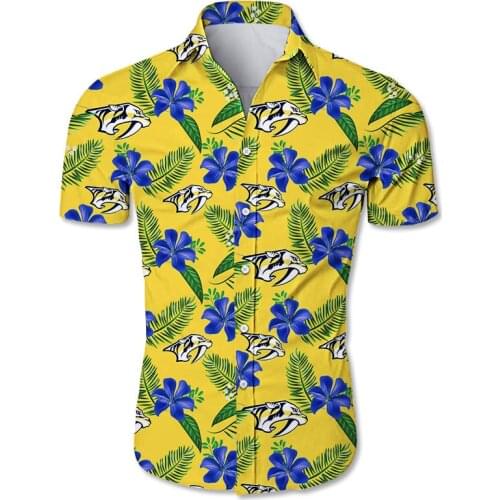 Nashville mens casual hawaiian shirts Blue flowers roaring tiger print 3D Predators tops